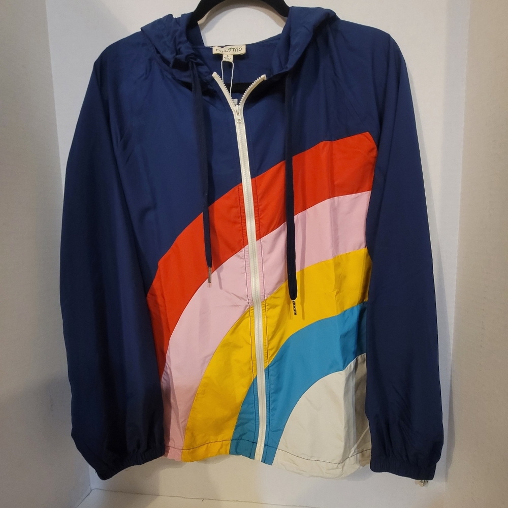 NWT Mainstrip Jacket with Rainbow Design Windbreaker Rain Jacket Size Small
